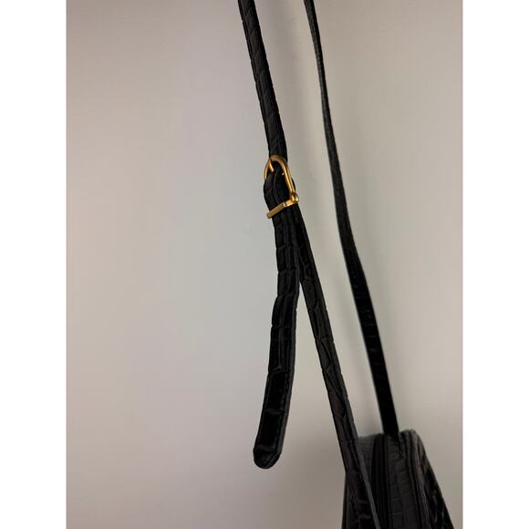 VINTAGE 90 Jones New York Black Croc Embossed Leather Shoulder Crossbody Handbag - Picture 4 of 8